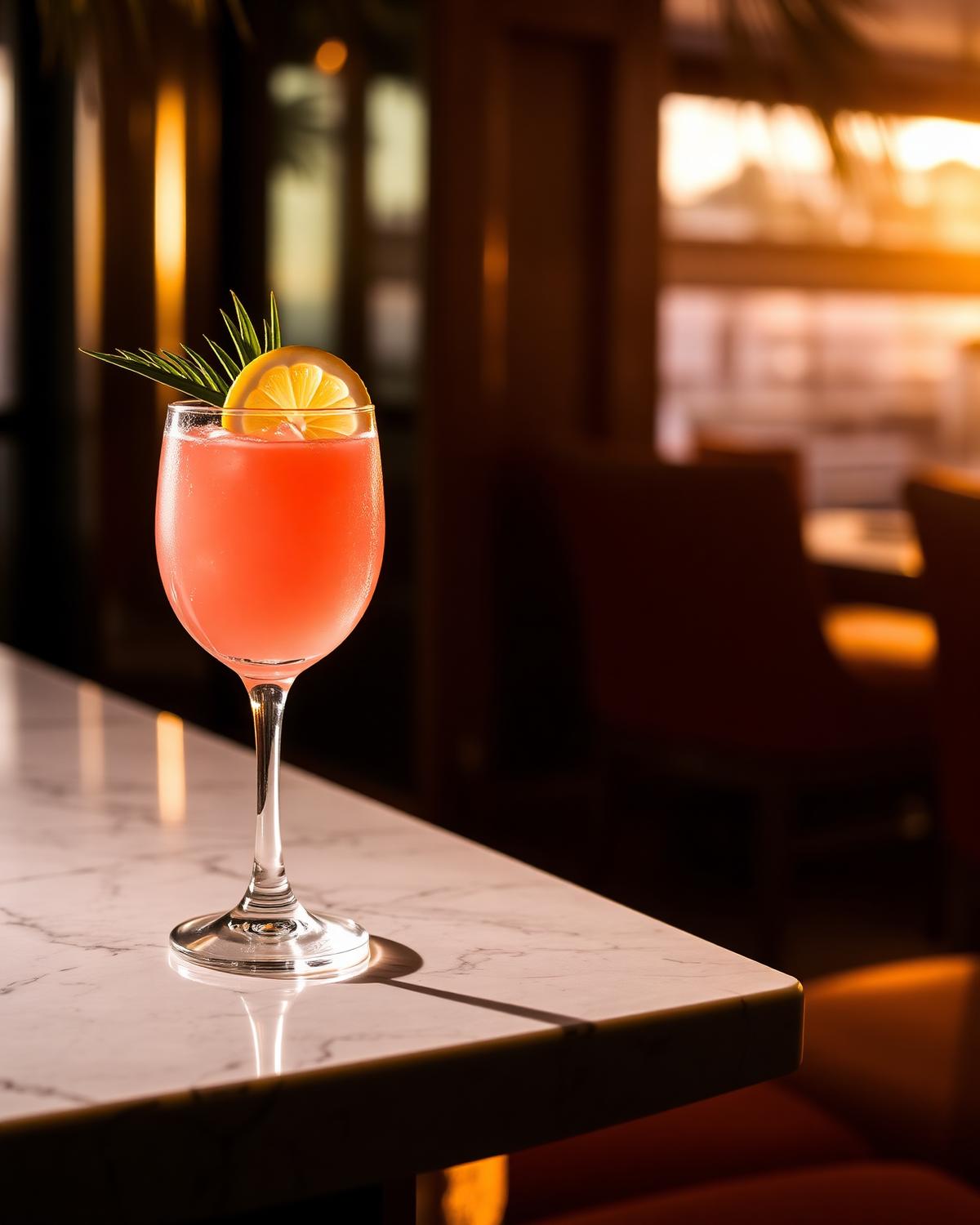 Coral Cocktail auf Marmor